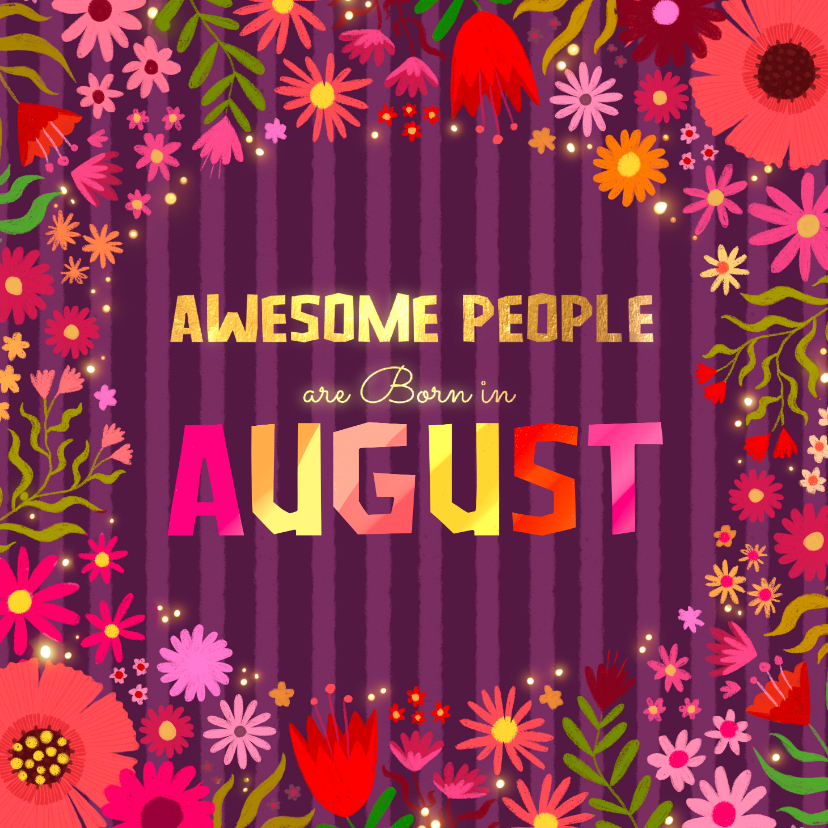 Verjaardagskaart "awesome people are born in august" paars - Verjaardagskaarten Verjaardagskaarten - Verjaardagskaart "awesome people are born in august" paars
