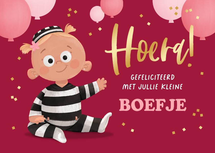 Verjaardagskaart baby meisje kind boefje 1 jaar grappig - Verjaardagskaarten Verjaardagskaarten - Verjaardagskaart baby meisje kind boefje 1 jaar grappig