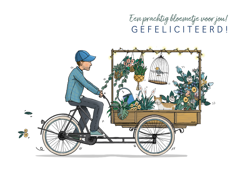 Verjaardagskaart bakfiets met bloemen - Verjaardagskaarten Verjaardagskaarten - Verjaardagskaart bakfiets met bloemen