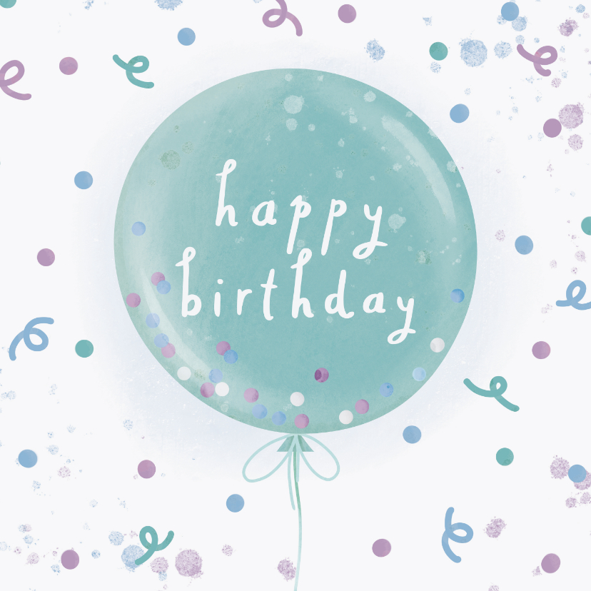 Verjaardagskaarten - Verjaardagskaart ballon happy birthday met confetti
