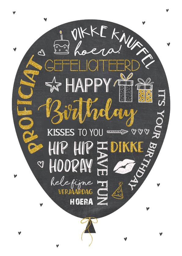 Verjaardagskaarten - Verjaardagskaart ballon krijtbordlook met handlettering