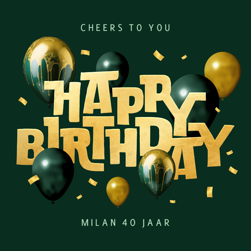 Verjaardagskaarten - Verjaardagskaart ballonnen goud happy birthday confetti