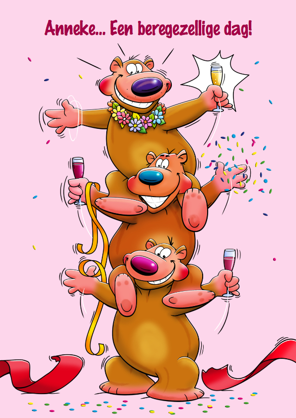 Verjaardagskaarten - Verjaardagskaart beregezellige dag met 3 beren