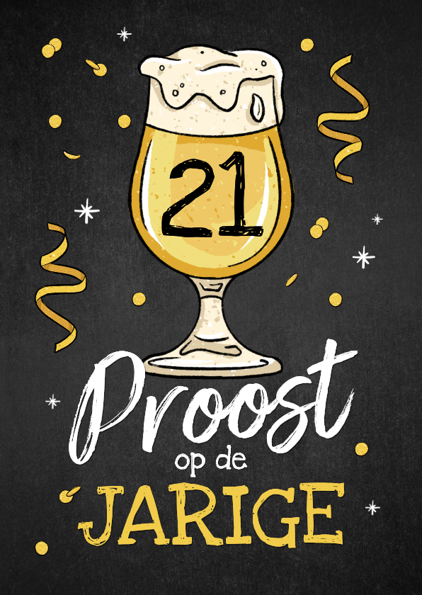 Verjaardagskaarten - Verjaardagskaart bier proost confetti doodle krijtbord 21