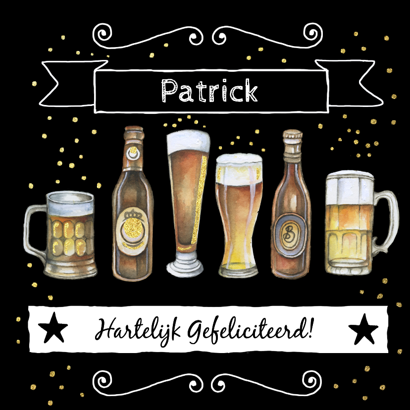 Verjaardagskaarten - Verjaardagskaart biertjes zwart