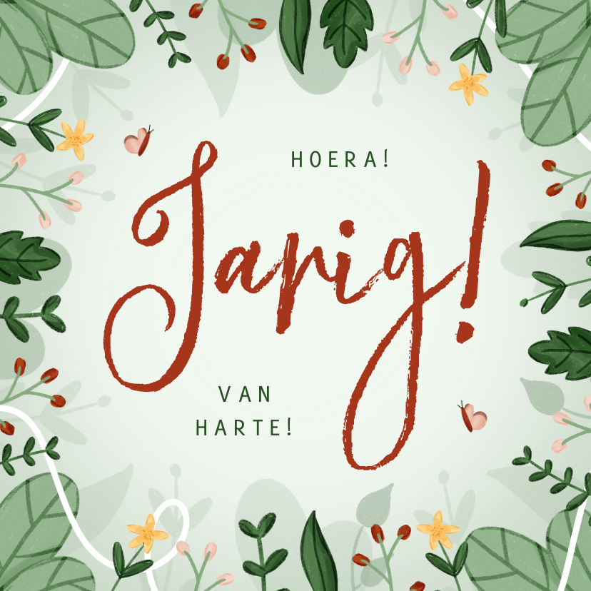 Verjaardagskaart blaadjes, bloemetjes en vlindertje - Verjaardagskaarten Verjaardagskaarten - Verjaardagskaart blaadjes, bloemetjes en vlindertje