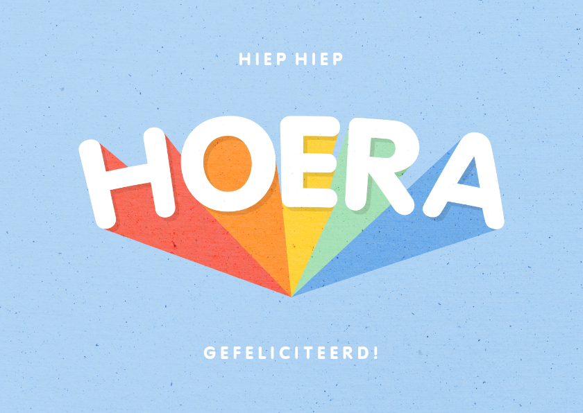 Verjaardagskaart blauw 'HOERA' regenboog - Verjaardagskaarten Verjaardagskaarten - Verjaardagskaart blauw 'HOERA' regenboog
