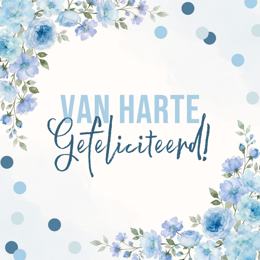 Verjaardagskaart blauwe bloemen en confetti - Verjaardagskaarten Verjaardagskaarten - Verjaardagskaart blauwe bloemen en confetti