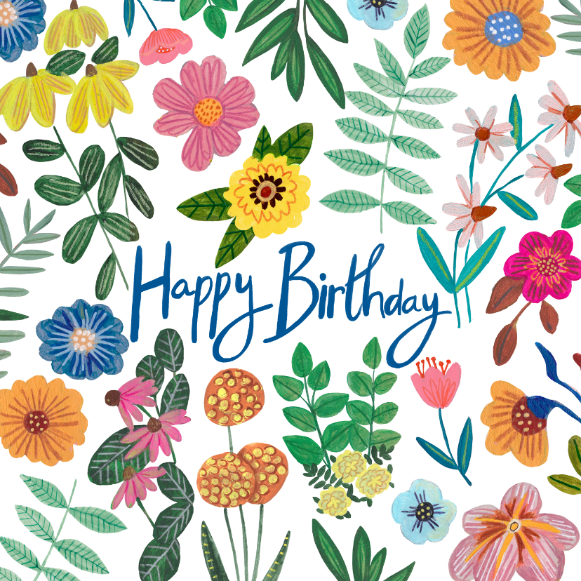 Verjaardagskaarten - Verjaardagskaart bloem illustratie happy birthday kleurrijk