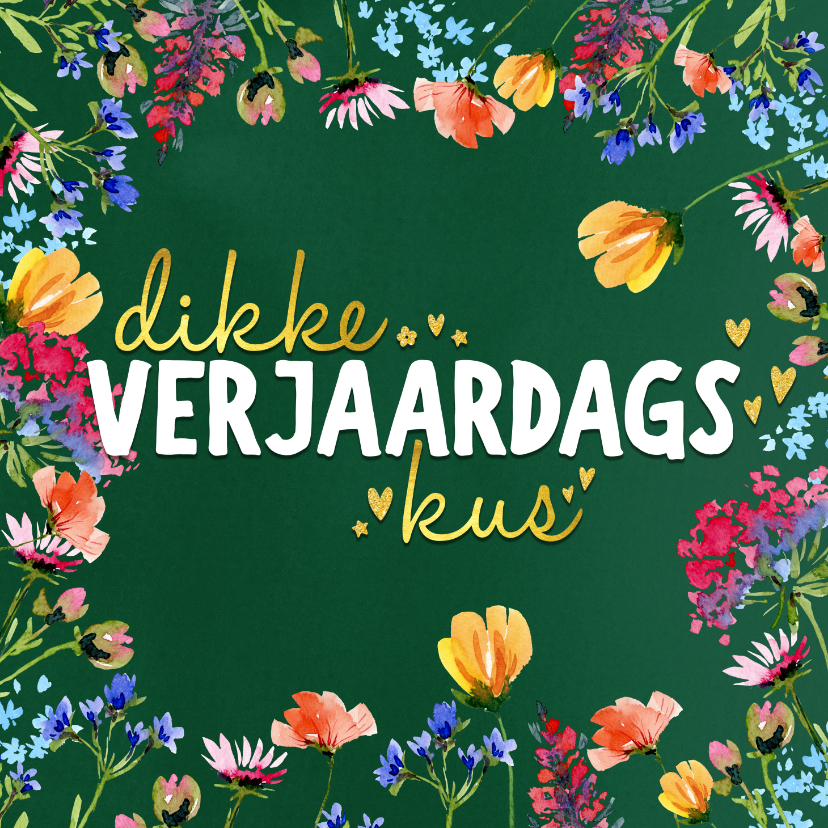 Verjaardagskaarten - Verjaardagskaart bloemen dikke verjaardagskus