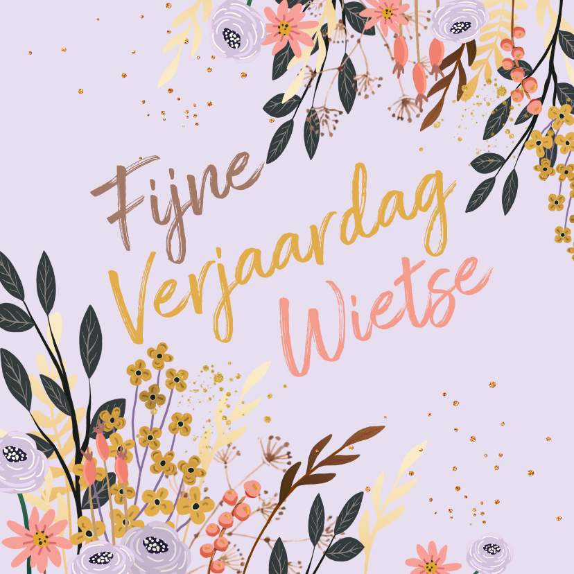Verjaardagskaart bloemen goudlook - Verjaardagskaarten Verjaardagskaarten - Verjaardagskaart bloemen goudlook