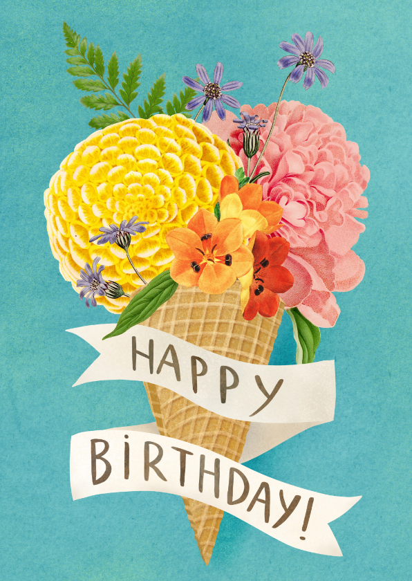 Verjaardagskaarten - Verjaardagskaart bloemen ijsje 