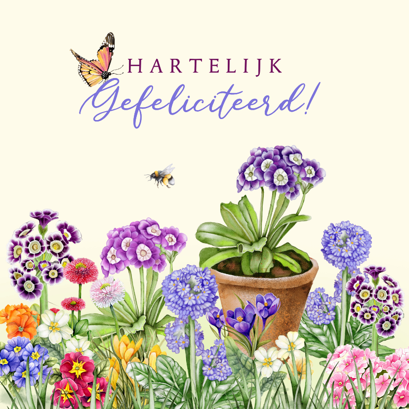 Verjaardagskaarten - Verjaardagskaart bloemen in het voorjaar