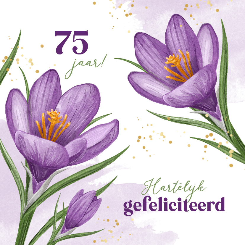 Verjaardagskaarten - Verjaardagskaart bloemen krokussen stijlvol lente waterverf