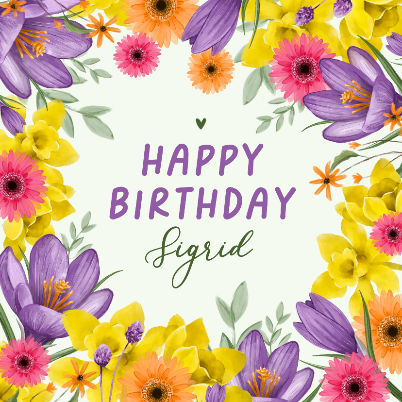 Verjaardagskaarten - Verjaardagskaart bloemen lente narcis krokus gerbera