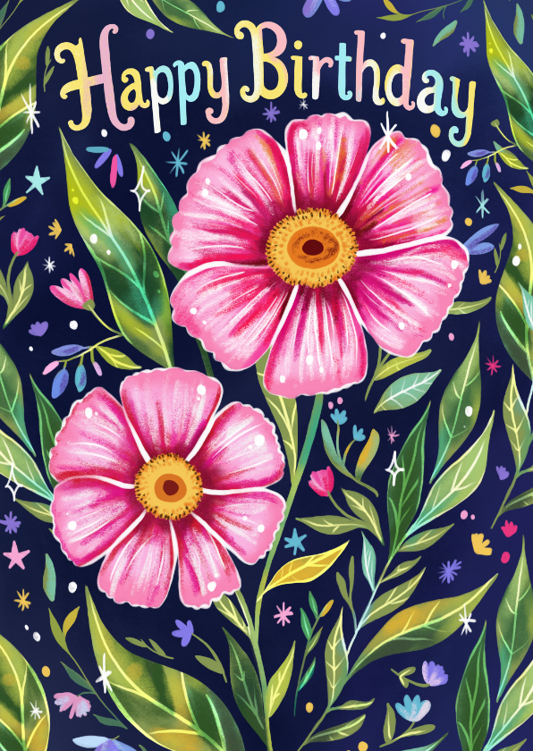 Verjaardagskaart bloemen meisje vrouw botanisch vrolijk - Verjaardagskaarten Verjaardagskaarten - Verjaardagskaart bloemen meisje vrouw botanisch vrolijk