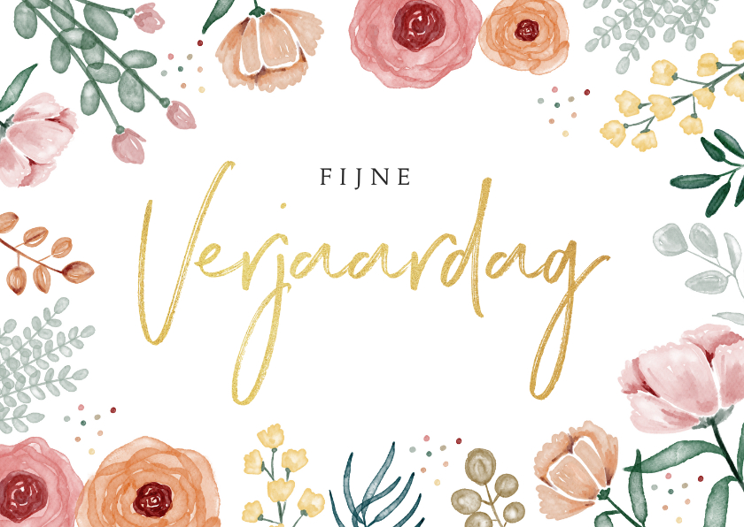 Verjaardagskaart bloemen stijlvol waterverf goud - Verjaardagskaarten Verjaardagskaarten - Verjaardagskaart bloemen stijlvol waterverf goud
