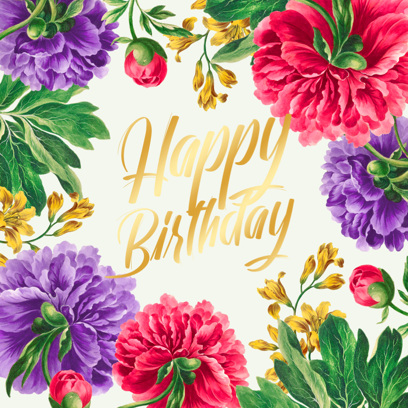 Verjaardagskaart bloemen voor jou kleurrijk goud happy - Verjaardagskaarten Verjaardagskaarten - Verjaardagskaart bloemen voor jou kleurrijk goud happy