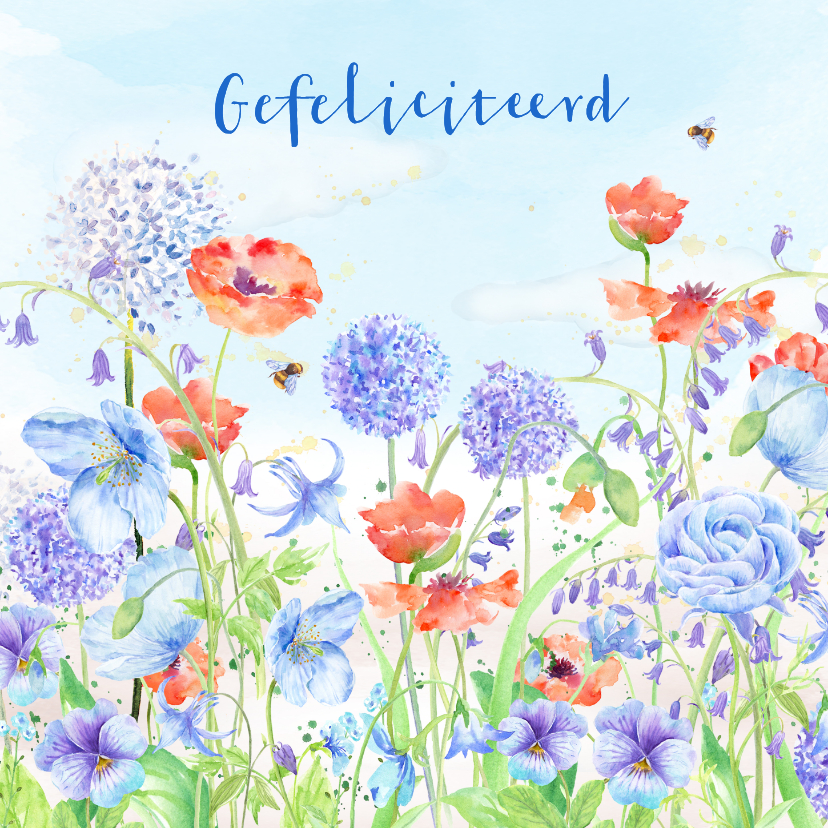 Verjaardagskaart bloemenweide waterverf - Verjaardagskaarten Verjaardagskaarten - Verjaardagskaart bloemenweide waterverf
