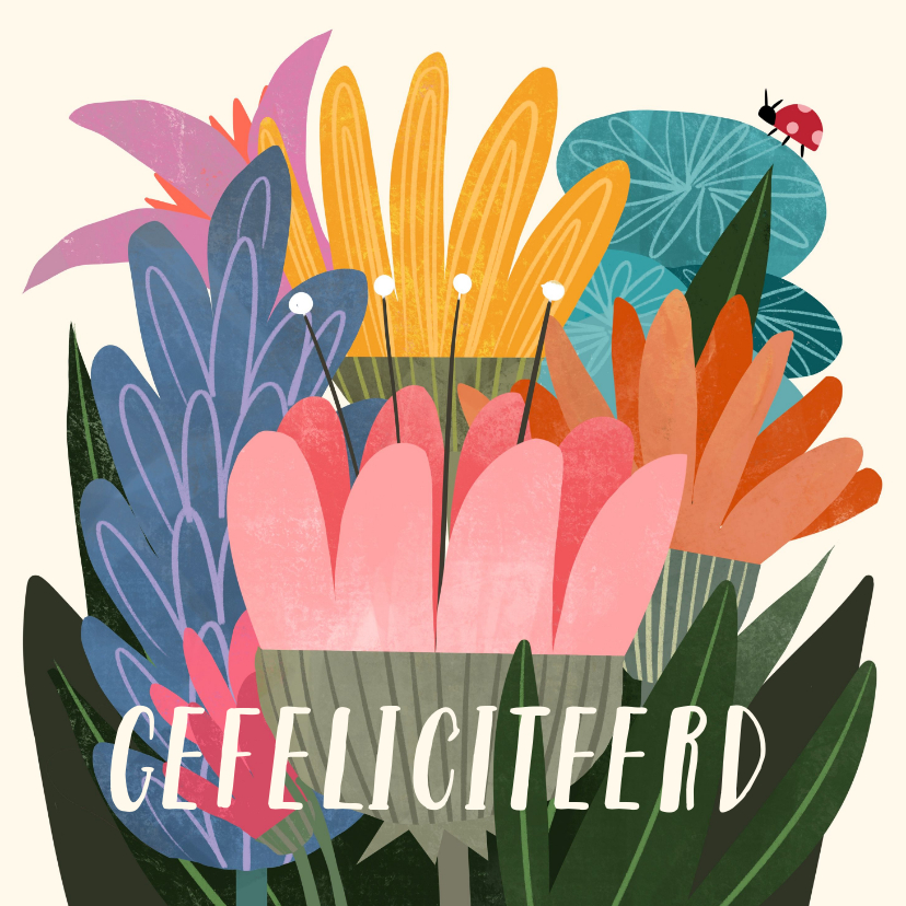 Verjaardagskaart boeketje met lieveheersbeestje - Verjaardagskaarten Verjaardagskaarten - Verjaardagskaart boeketje met lieveheersbeestje