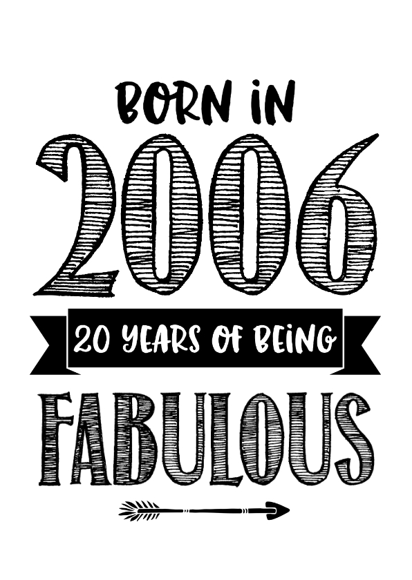 Verjaardagskaart born in 2006 - 20 years of being fabulous - Verjaardagskaarten Verjaardagskaarten - Verjaardagskaart born in 2006 - 20 years of being fabulous