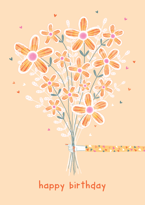 Verjaardagskaarten - Verjaardagskaart bos bloemen oranje