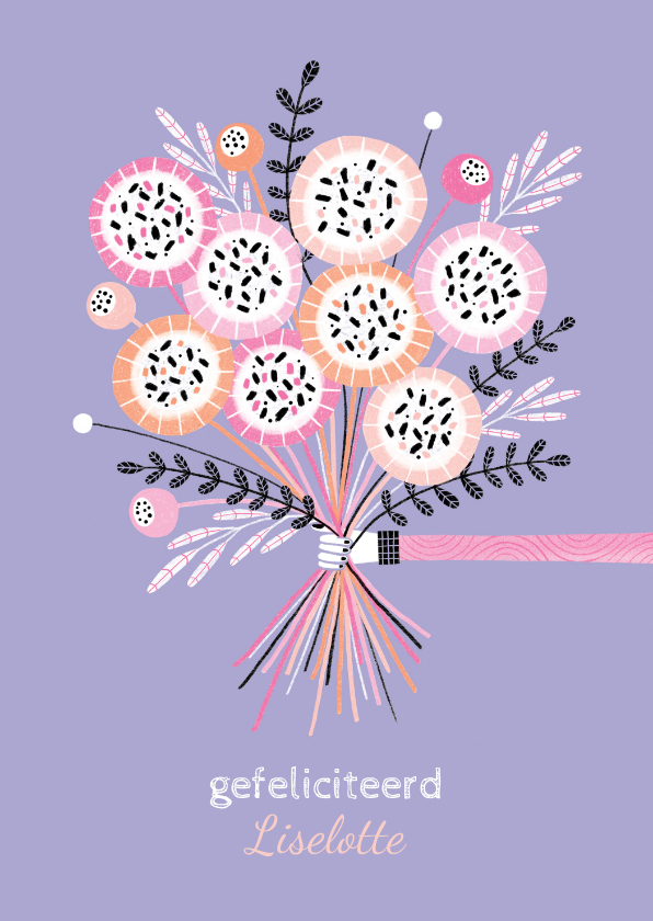 Verjaardagskaarten - Verjaardagskaart bos bloemen paars