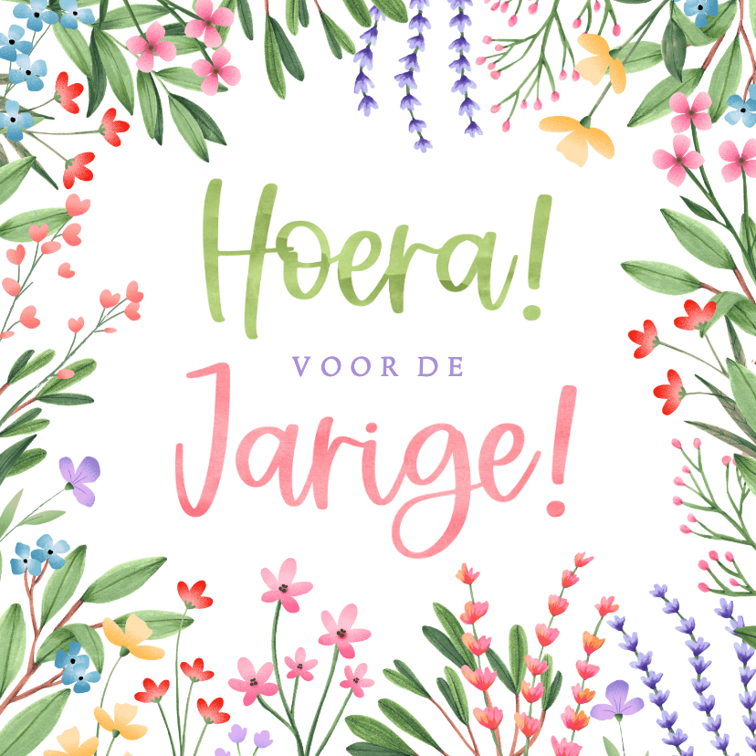 Verjaardagskaarten - Verjaardagskaart botanisch kleurrijk hoera voor de jarige