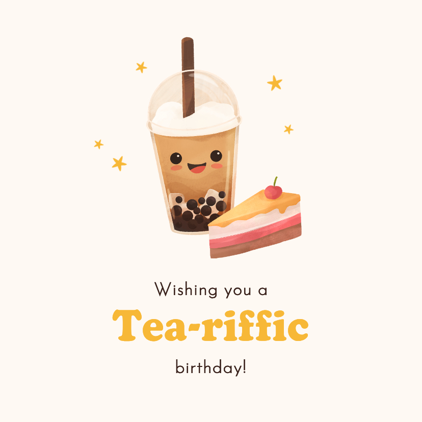 Verjaardagskaarten - Verjaardagskaart bubble tea taart humor birthday