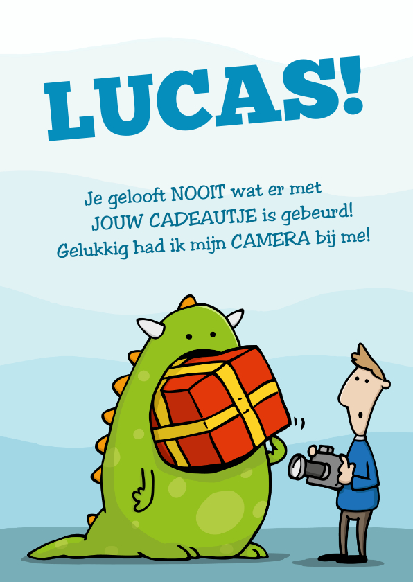 Verjaardagskaart cadeautje opgegeten - Verjaardagskaarten Verjaardagskaarten - Verjaardagskaart cadeautje opgegeten