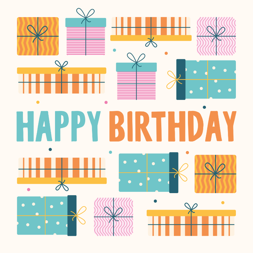 Verjaardagskaarten - Verjaardagskaart cadeautjes hip modern illustratie