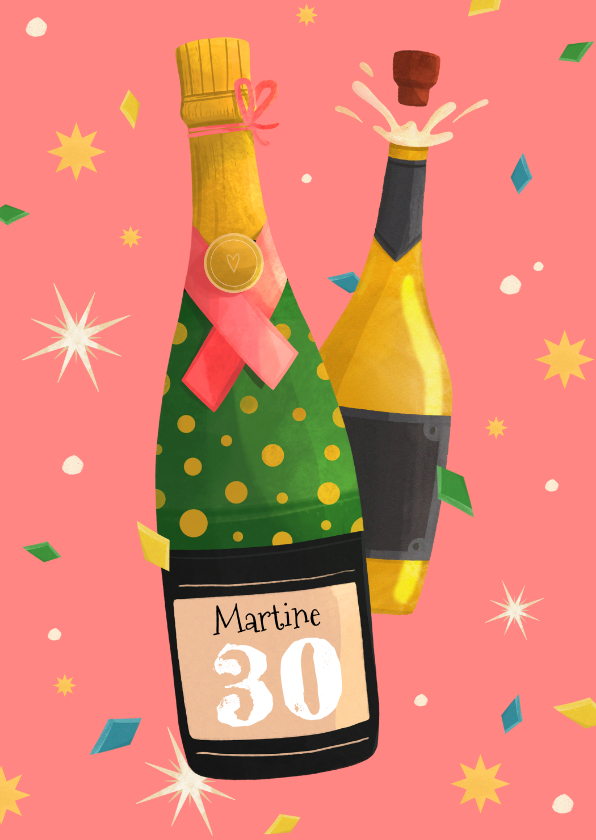 Verjaardagskaarten - Verjaardagskaart champagne confetti sterren cheers