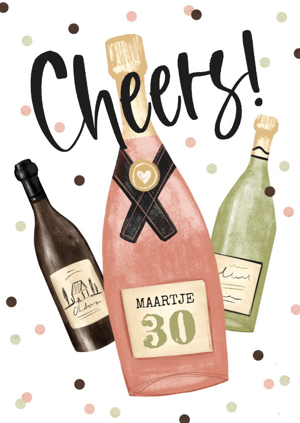Verjaardagskaarten - Verjaardagskaart cheers champagne wijn confetti