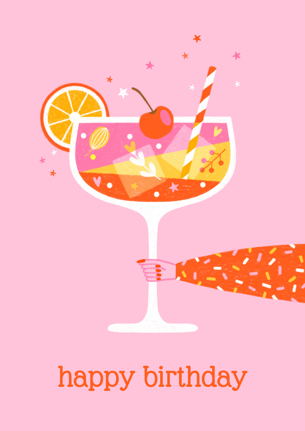 Verjaardagskaarten - Verjaardagskaart cheers cocktail roze