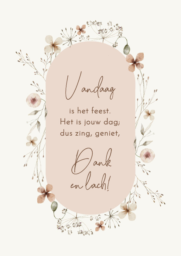 Verjaardagskaarten - Verjaardagskaart christelijk takjeskrans beige