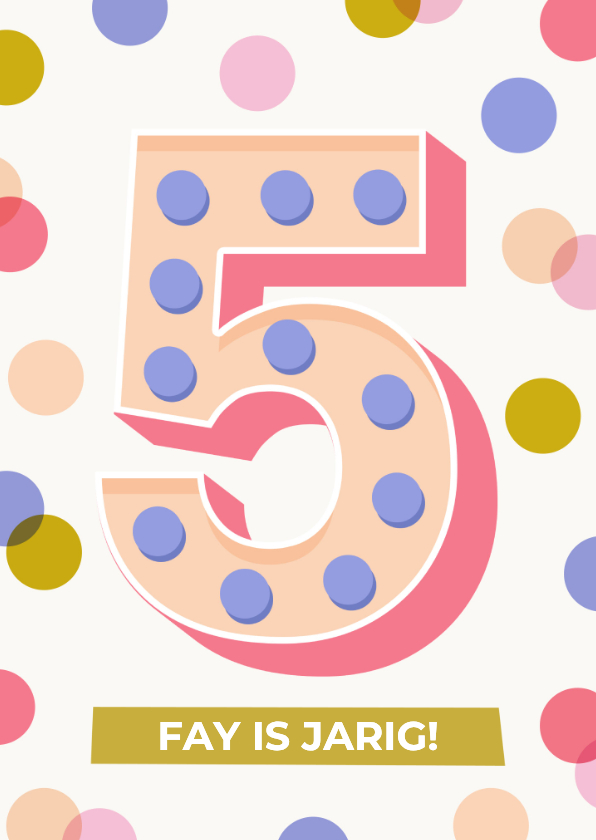 Verjaardagskaarten - Verjaardagskaart confetti met leeftijd grote 5 vrolijk