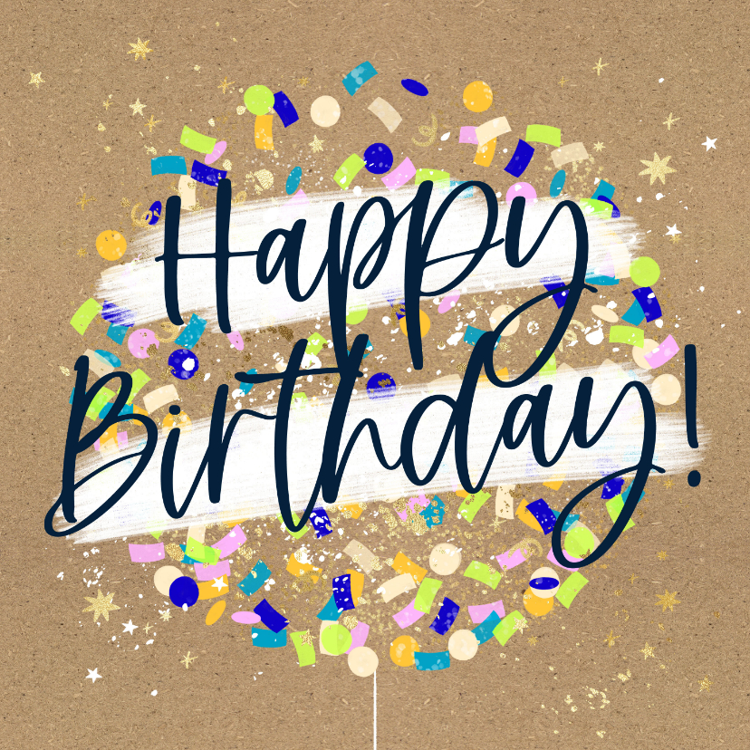 Verjaardagskaarten - Verjaardagskaart confettiballon kleurrijk kraft goud spetter