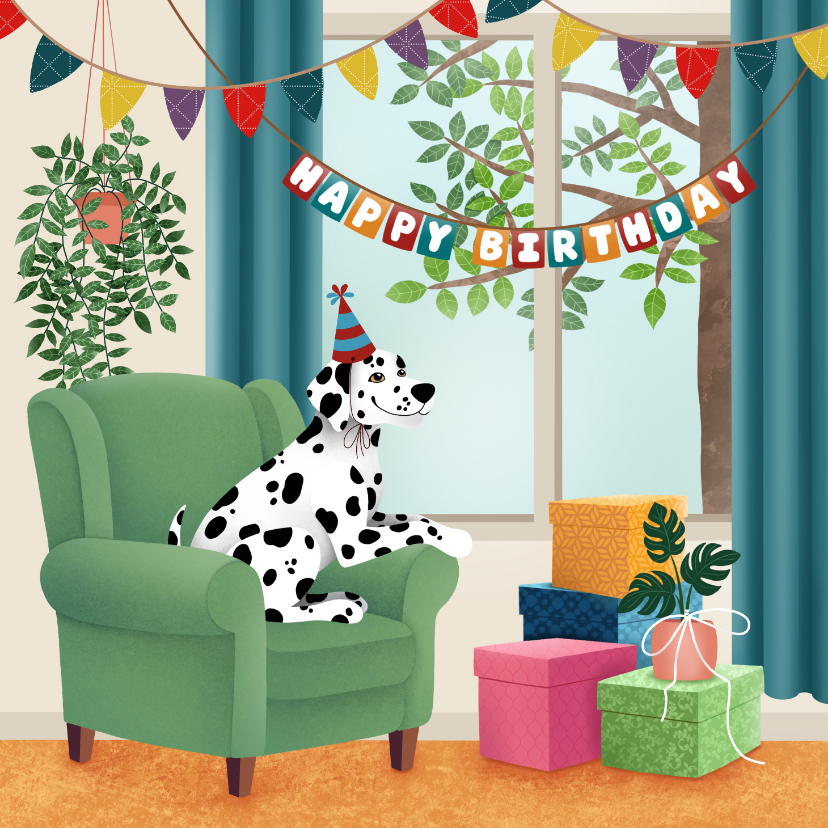 Verjaardagskaarten - Verjaardagskaart - Dalmatiër viert een verjaardag
