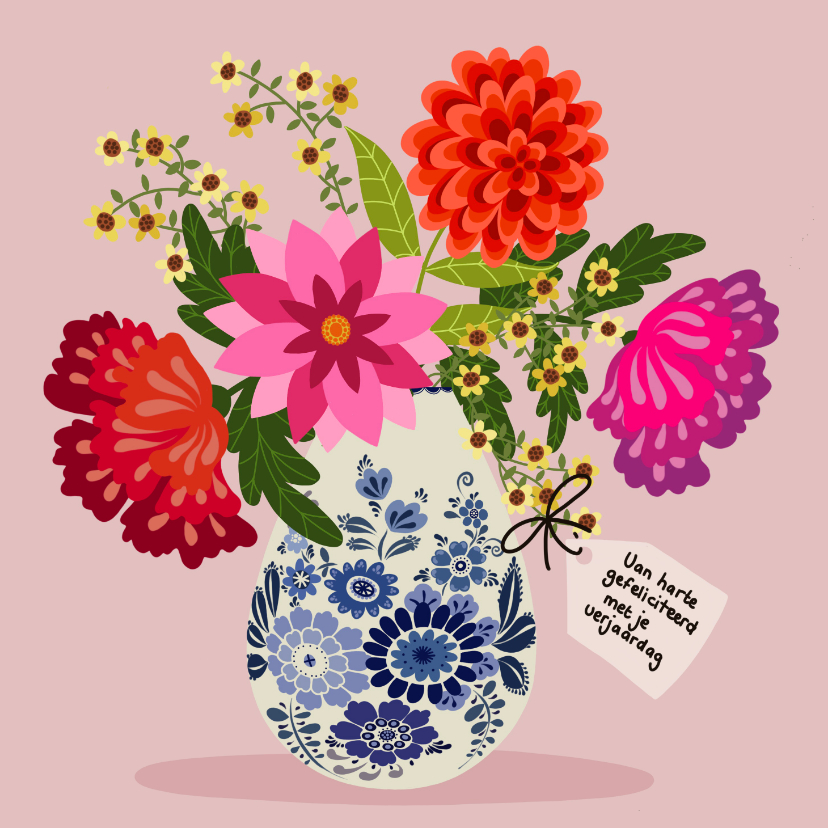 Verjaardagskaarten - Verjaardagskaart - Delfts blauwe vaas met bloemen