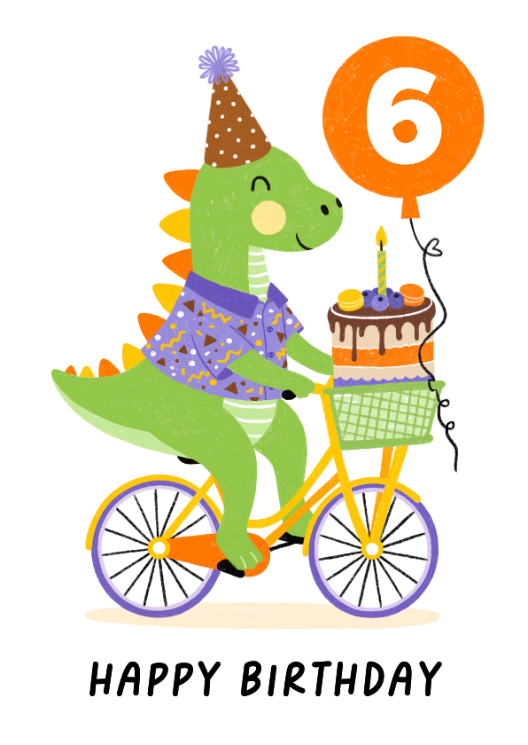 Verjaardagskaarten - Verjaardagskaart dino fiets ballon met cijfer