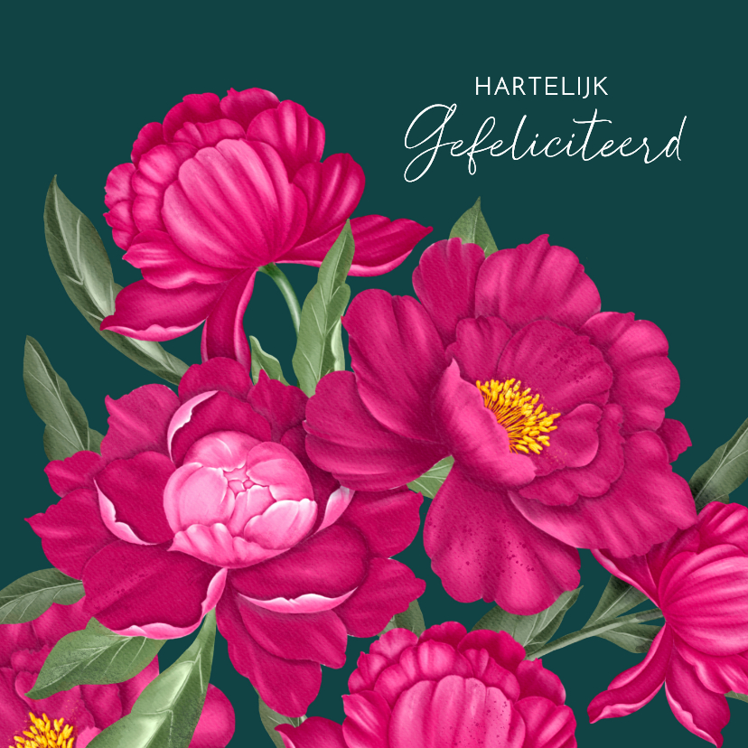 Verjaardagskaarten - Verjaardagskaart donkerroze pioenrozen