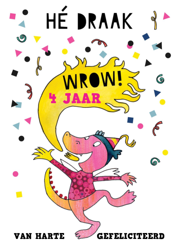 Verjaardagskaart draak meisje illustratie - Verjaardagskaarten Verjaardagskaarten - Verjaardagskaart draak meisje illustratie