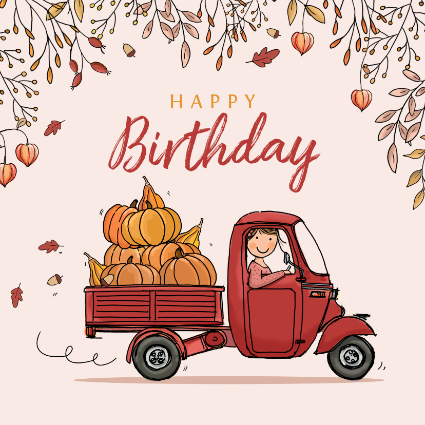 Verjaardagskaarten - Verjaardagskaart driewieler herfst