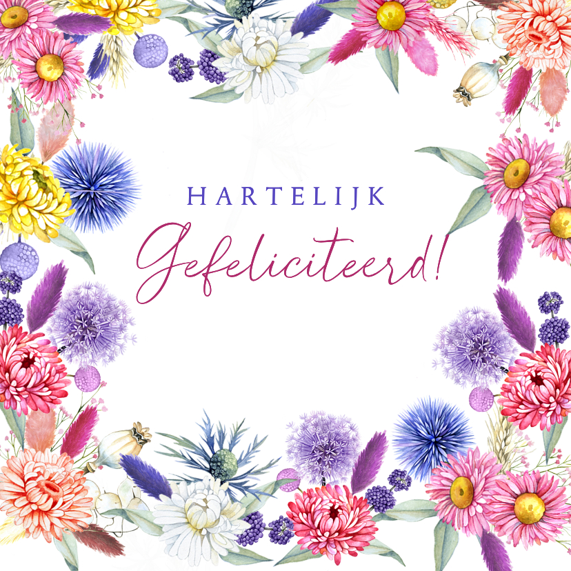 Verjaardagskaart droogbloemenrand - Verjaardagskaarten Verjaardagskaarten - Verjaardagskaart droogbloemenrand
