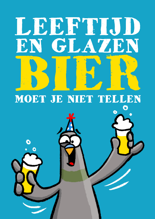 Verjaardagskaarten - Verjaardagskaart duif met glazen bier