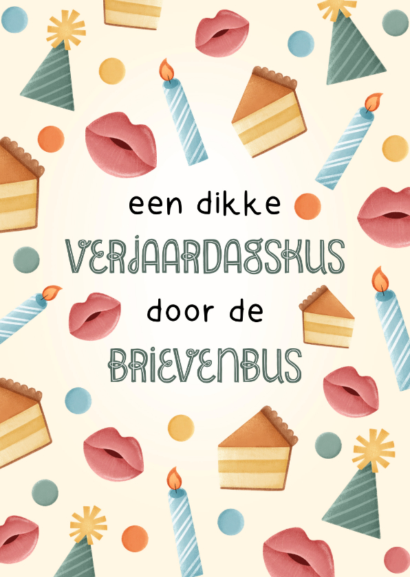 Verjaardagskaarten - Verjaardagskaart een dikke verjaardagskus door de brievenbus