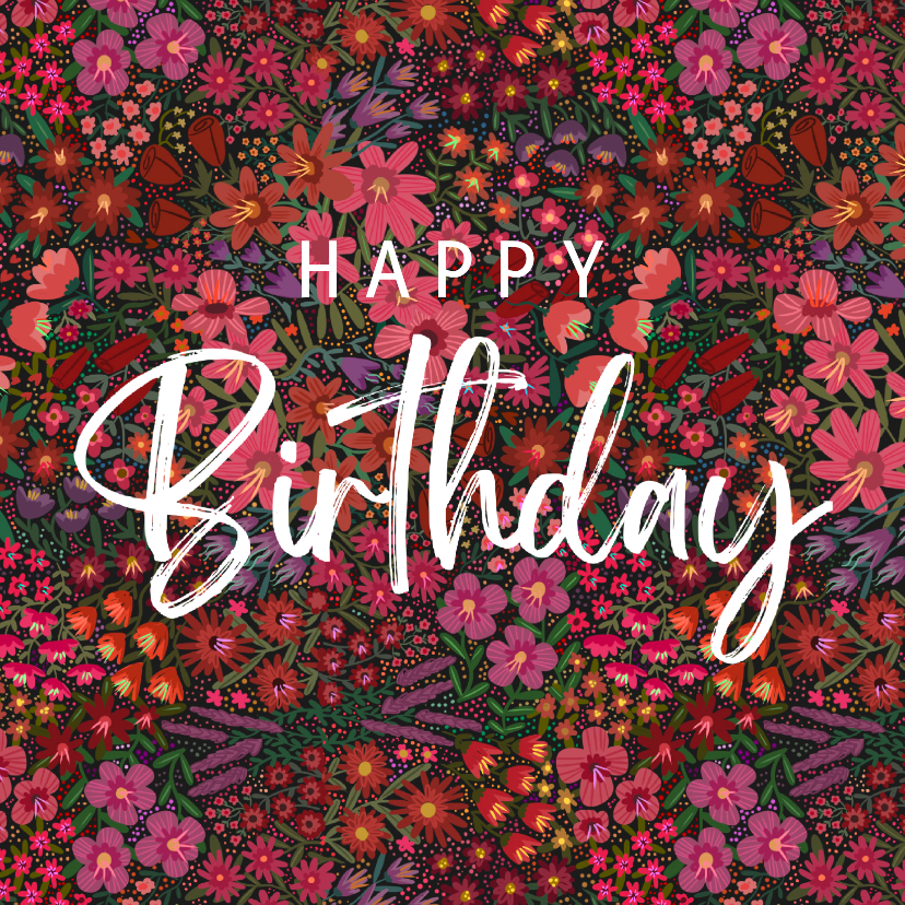 Verjaardagskaarten - Verjaardagskaart enorm bloemenveld patroon
