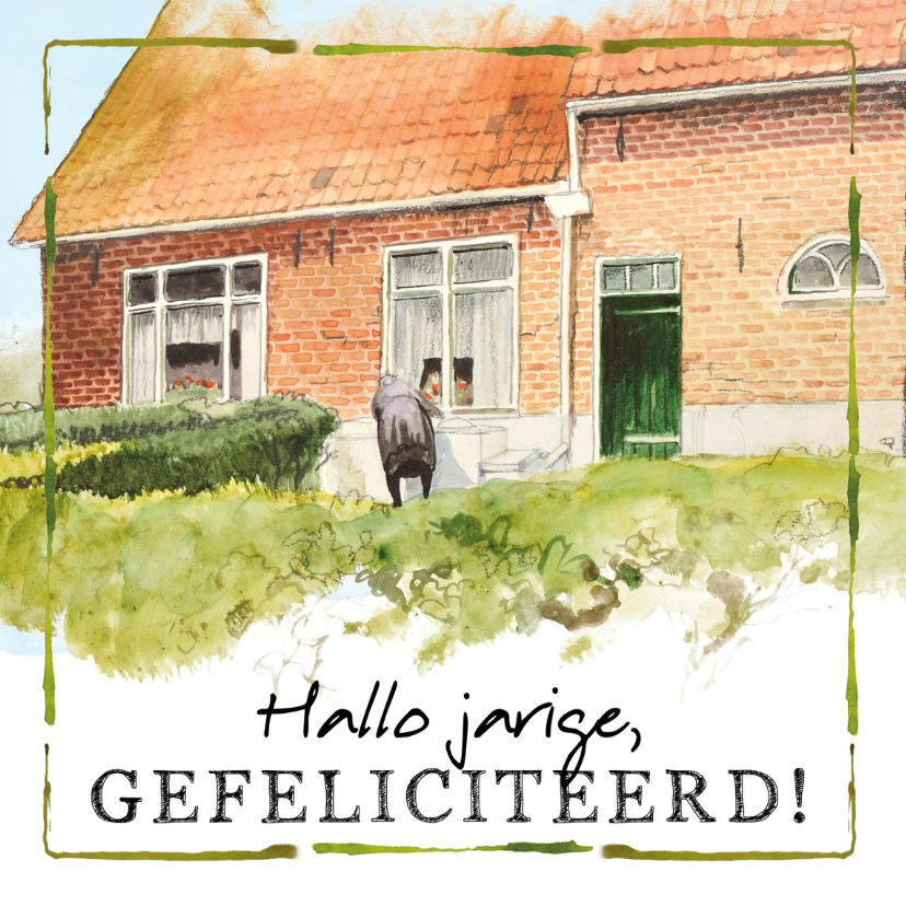 Verjaardagskaart Even aankloppen bij de jarige. - Verjaardagskaarten Verjaardagskaarten - Verjaardagskaart Even aankloppen bij de jarige.