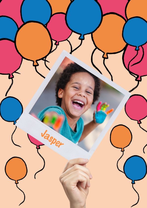Verjaardagskaarten - Verjaardagskaart feest ballonnen polaroid