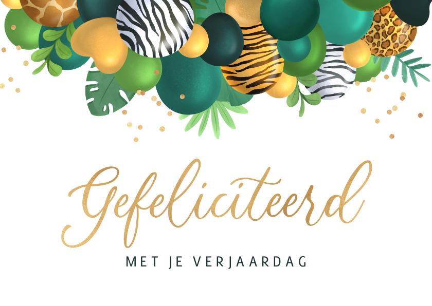 Verjaardagskaart feestelijk ballonnen gefeliciteerd jungle - Verjaardagskaarten Verjaardagskaarten - Verjaardagskaart feestelijk ballonnen gefeliciteerd jungle